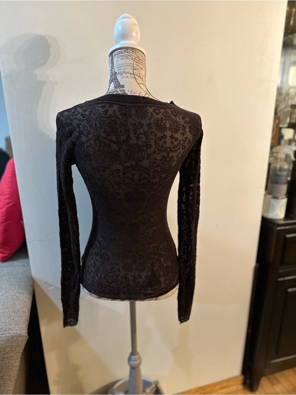 Brown Long-Sleeve Lace-Texture Women's Top - Picture 5 of 8